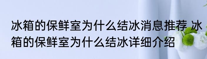 冰箱的保鲜室为什么结冰消息推荐 冰箱的保鲜室为什么结冰详细介绍