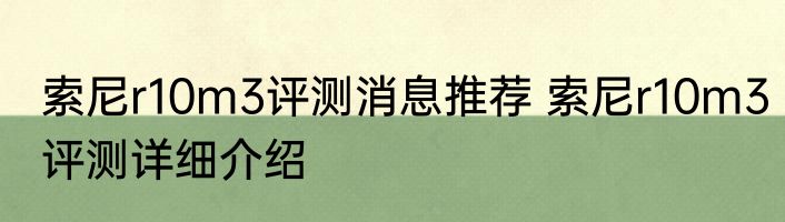 索尼r10m3评测消息推荐 索尼r10m3评测详细介绍
