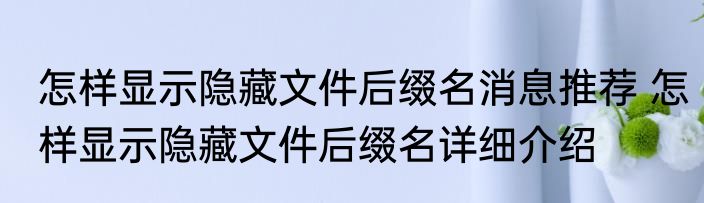 怎样显示隐藏文件后缀名消息推荐 怎样显示隐藏文件后缀名详细介绍