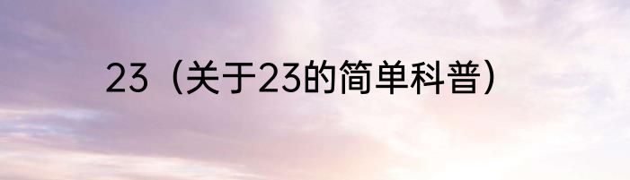 23（关于23的简单科普）