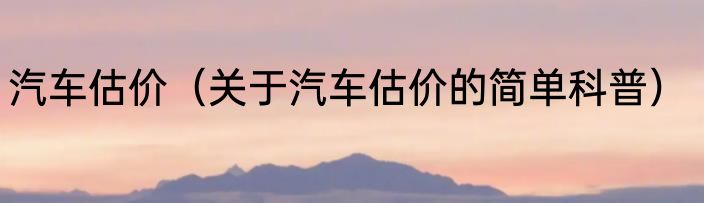 汽车估价（关于汽车估价的简单科普）