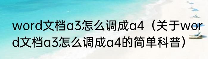 word文档a3怎么调成a4（关于word文档a3怎么调成a4的简单科普）