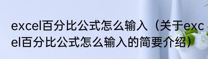 excel百分比公式怎么输入（关于excel百分比公式怎么输入的简要介绍）