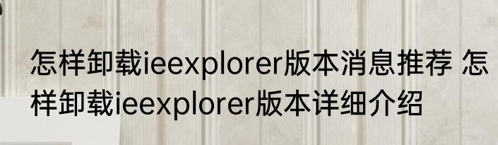 怎样卸载ieexplorer版本消息推荐 怎样卸载ieexplorer版本详细介绍