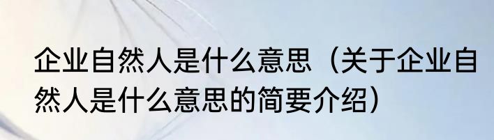 企业自然人是什么意思（关于企业自然人是什么意思的简要介绍）