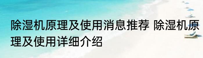 除湿机原理及使用消息推荐 除湿机原理及使用详细介绍