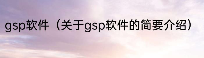 gsp软件（关于gsp软件的简要介绍）