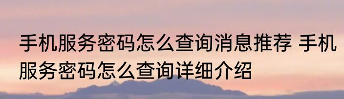 手机服务密码怎么查询消息推荐 手机服务密码怎么查询详细介绍