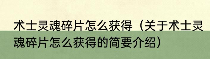 术士灵魂碎片怎么获得（关于术士灵魂碎片怎么获得的简要介绍）
