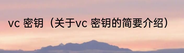 vc 密钥（关于vc 密钥的简要介绍）