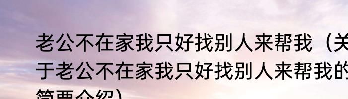 老公不在家我只好找别人来帮我（关于老公不在家我只好找别人来帮我的简要介绍）