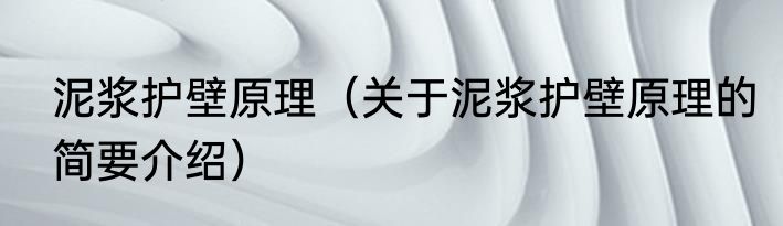 泥浆护壁原理（关于泥浆护壁原理的简要介绍）