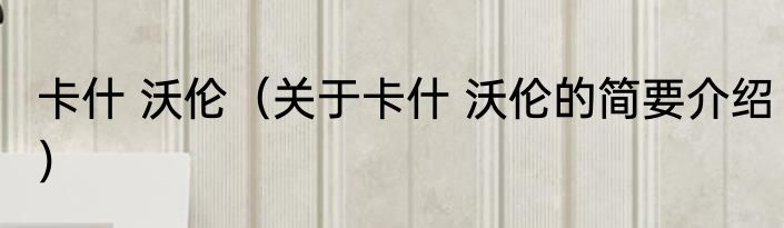 卡什 沃伦（关于卡什 沃伦的简要介绍）
