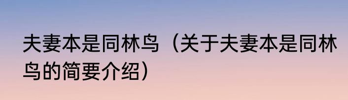 夫妻本是同林鸟（关于夫妻本是同林鸟的简要介绍）