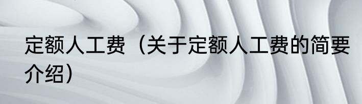 定额人工费（关于定额人工费的简要介绍）