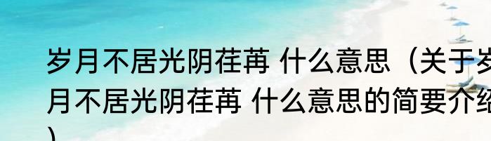 岁月不居光阴荏苒 什么意思（关于岁月不居光阴荏苒 什么意思的简要介绍）