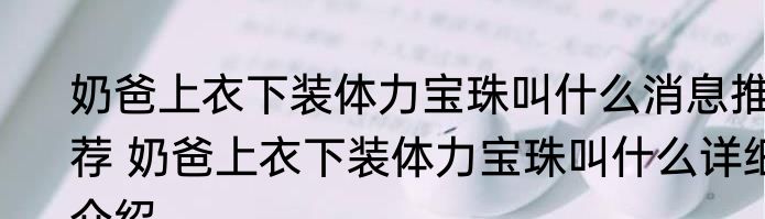 奶爸上衣下装体力宝珠叫什么消息推荐 奶爸上衣下装体力宝珠叫什么详细介绍