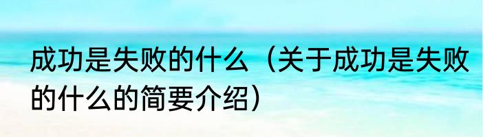 成功是失败的什么（关于成功是失败的什么的简要介绍）