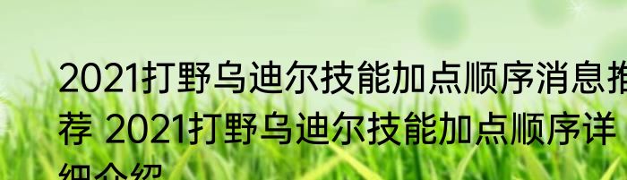 2021打野乌迪尔技能加点顺序消息推荐 2021打野乌迪尔技能加点顺序详细介绍