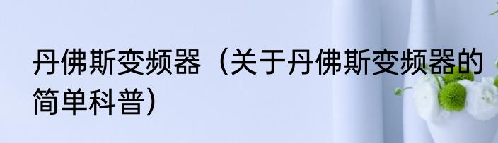 丹佛斯变频器（关于丹佛斯变频器的简单科普）