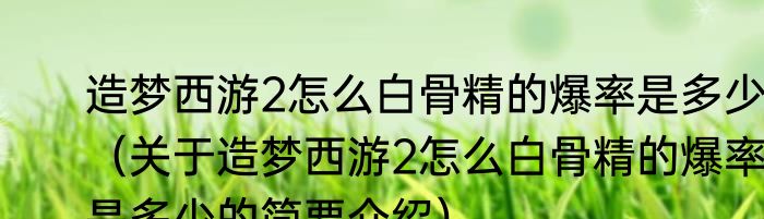 造梦西游2怎么白骨精的爆率是多少（关于造梦西游2怎么白骨精的爆率是多少的简要介绍）