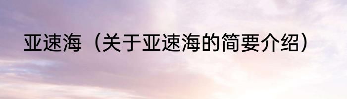 亚速海（关于亚速海的简要介绍）