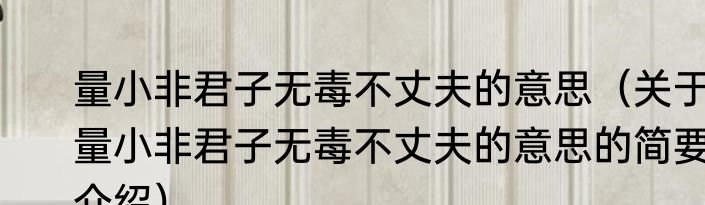 量小非君子无毒不丈夫的意思（关于量小非君子无毒不丈夫的意思的简要介绍）