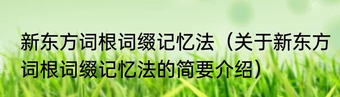 新东方词根词缀记忆法（关于新东方词根词缀记忆法的简要介绍）