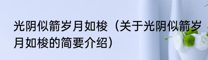 光阴似箭岁月如梭（关于光阴似箭岁月如梭的简要介绍）