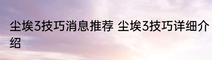 尘埃3技巧消息推荐 尘埃3技巧详细介绍