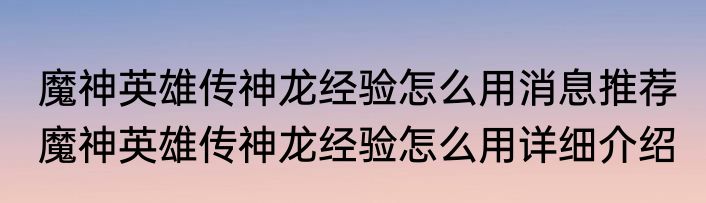 魔神英雄传神龙经验怎么用消息推荐 魔神英雄传神龙经验怎么用详细介绍