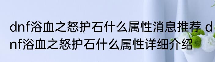 dnf浴血之怒护石什么属性消息推荐 dnf浴血之怒护石什么属性详细介绍