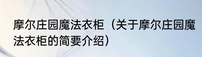 摩尔庄园魔法衣柜（关于摩尔庄园魔法衣柜的简要介绍）