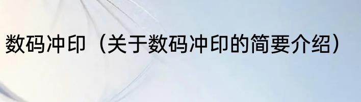 数码冲印（关于数码冲印的简要介绍）
