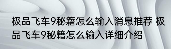 极品飞车9秘籍怎么输入消息推荐 极品飞车9秘籍怎么输入详细介绍