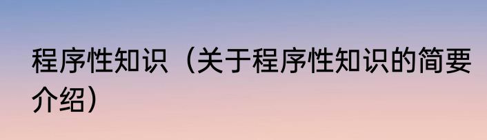 程序性知识（关于程序性知识的简要介绍）