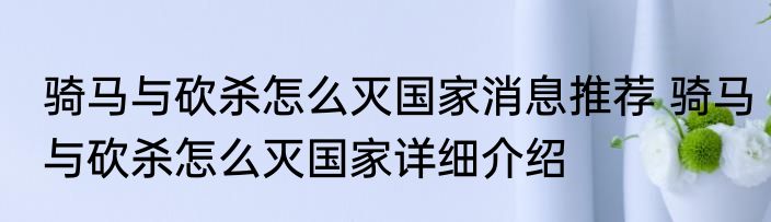 骑马与砍杀怎么灭国家消息推荐 骑马与砍杀怎么灭国家详细介绍