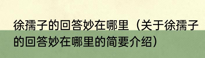 徐孺子的回答妙在哪里（关于徐孺子的回答妙在哪里的简要介绍）