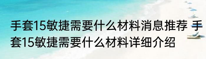 手套15敏捷需要什么材料消息推荐 手套15敏捷需要什么材料详细介绍