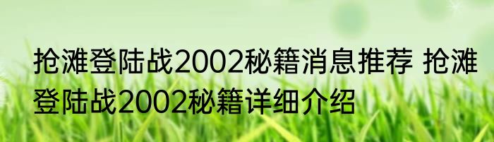 抢滩登陆战2002秘籍消息推荐 抢滩登陆战2002秘籍详细介绍