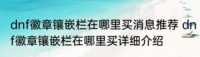 dnf徽章镶嵌栏在哪里买消息推荐 dnf徽章镶嵌栏在哪里买详细介绍