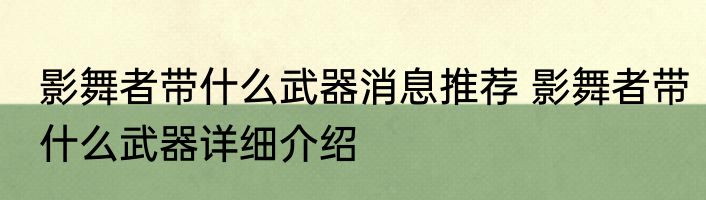 影舞者带什么武器消息推荐 影舞者带什么武器详细介绍