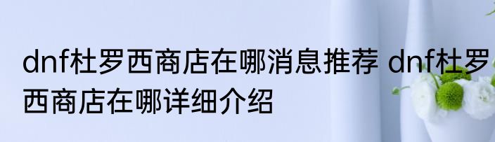 dnf杜罗西商店在哪消息推荐 dnf杜罗西商店在哪详细介绍