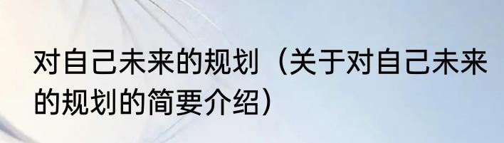 对自己未来的规划（关于对自己未来的规划的简要介绍）