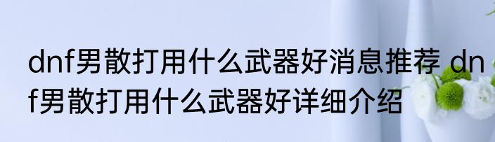 dnf男散打用什么武器好消息推荐 dnf男散打用什么武器好详细介绍