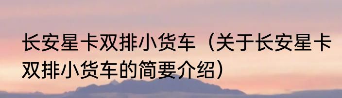 长安星卡双排小货车（关于长安星卡双排小货车的简要介绍）