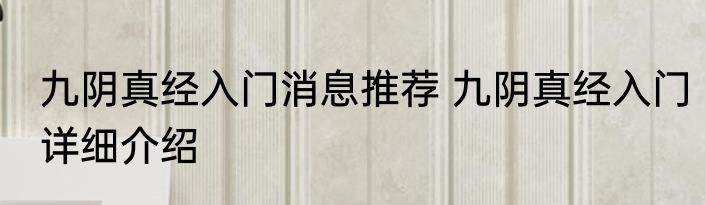 九阴真经入门消息推荐 九阴真经入门详细介绍