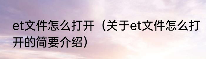 et文件怎么打开（关于et文件怎么打开的简要介绍）