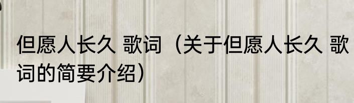 但愿人长久 歌词（关于但愿人长久 歌词的简要介绍）