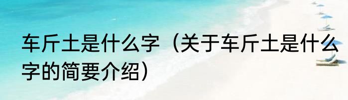 车斤土是什么字（关于车斤土是什么字的简要介绍）